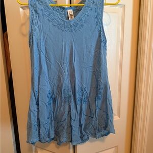 Blue Sleeveless Embroidered Top
